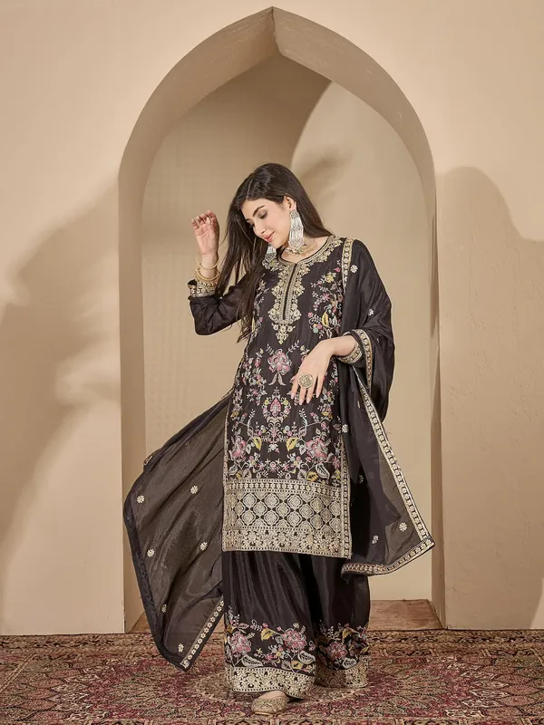 Captivating_Black_Embroidered_Chinon_Straight_Kurta_Palazzo_Set_With_Dupatta