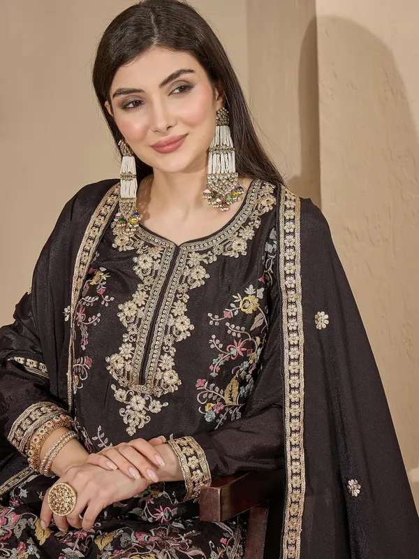 Captivating_Black_Embroidered_Chinon_Straight_Kurta_Palazzo_Set_With_Dupatta