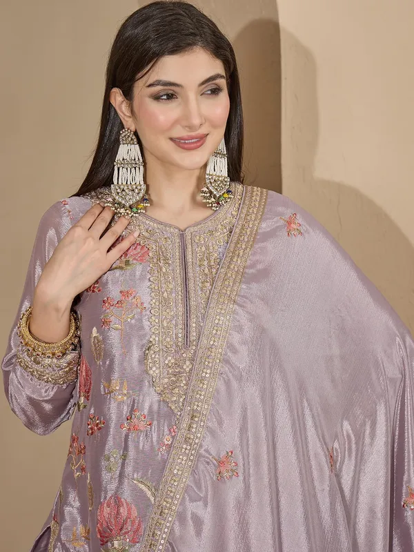 Sophisticated_Grey_Floral_Embroidered_Chinon_Kurta_Palazzo_Set_With_Dupatta