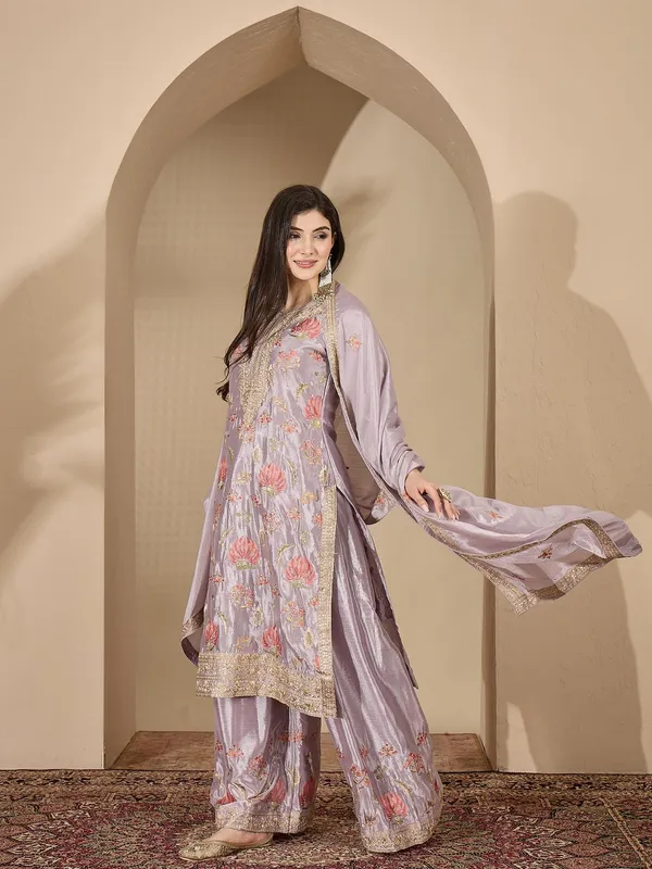 Sophisticated_Grey_Floral_Embroidered_Chinon_Kurta_Palazzo_Set_With_Dupatta