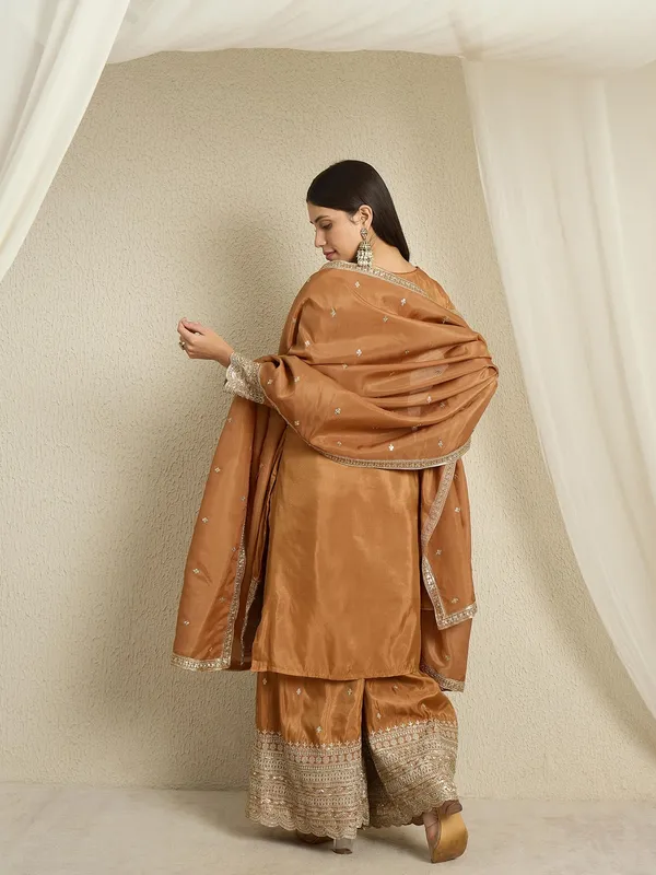 Lustrous_Brown_Embroidered_Organza_Straight_Kurta_Palazzo_Set_With_Dupatta
