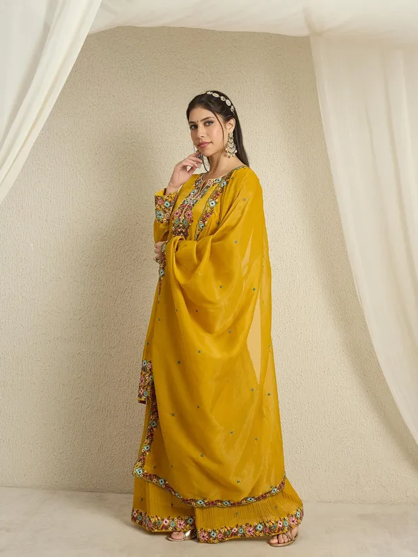 Mustard_Yellow_Organza_Floral_Embroidered_Kurta_Palazzo_Set