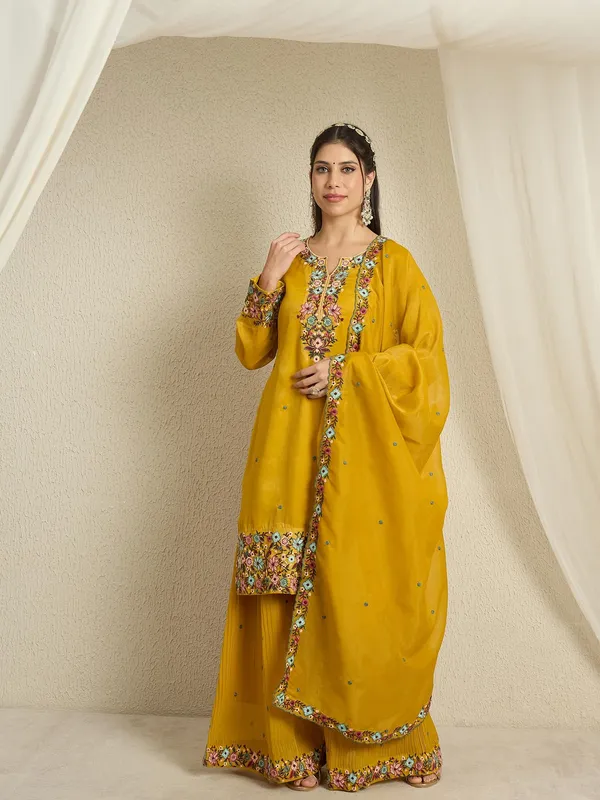 Mustard_Yellow_Organza_Floral_Embroidered_Kurta_Palazzo_Set