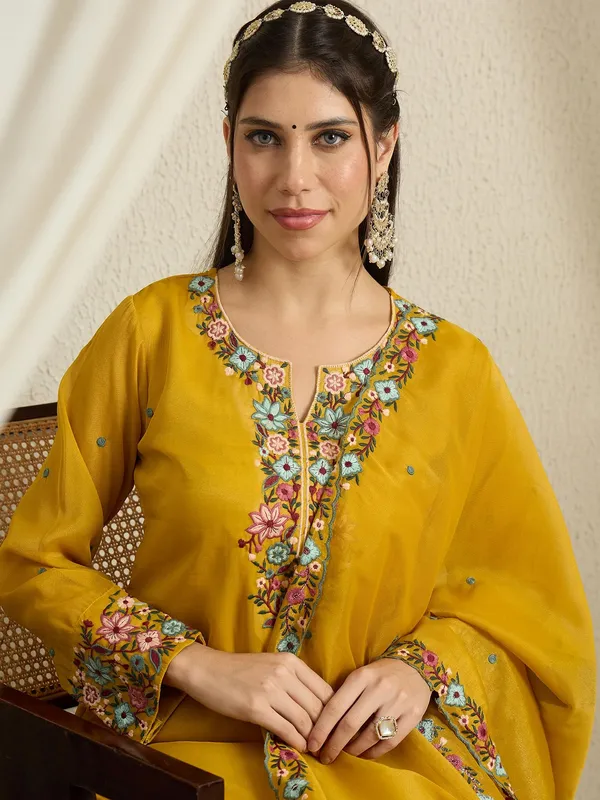 Mustard_Yellow_Organza_Floral_Embroidered_Kurta_Palazzo_Set