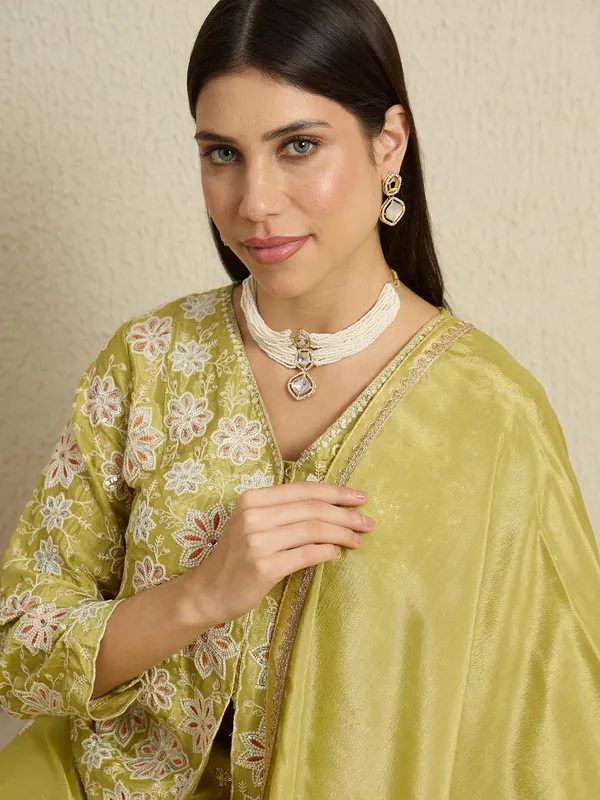 Alluring_Green_Embroidered_Chinon_Kurta_Palazzo_Set_With_Dupatta