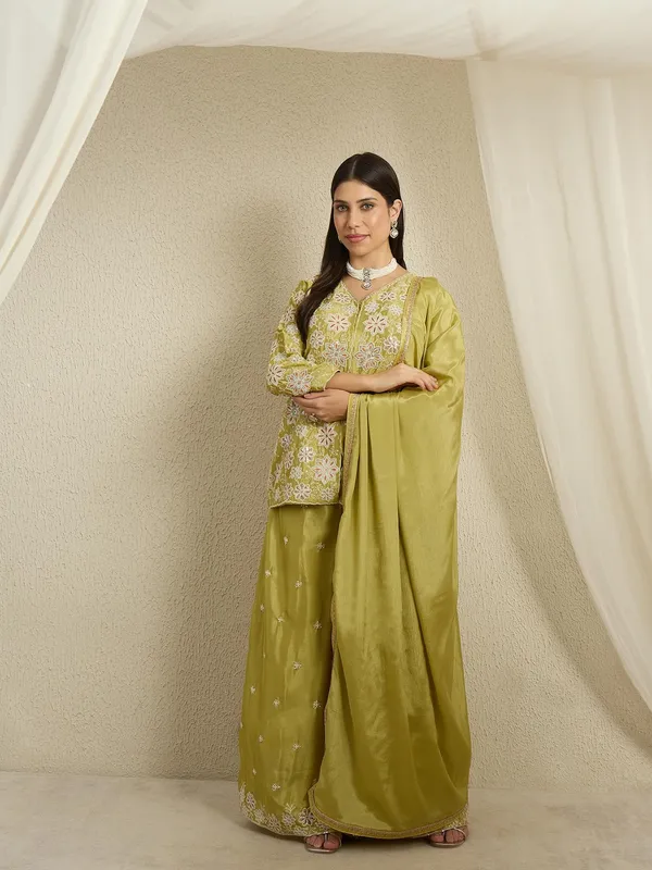Alluring_Green_Embroidered_Chinon_Kurta_Palazzo_Set_With_Dupatta