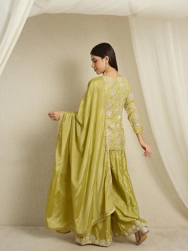 Alluring_Green_Embroidered_Chinon_Kurta_Palazzo_Set_With_Dupatta