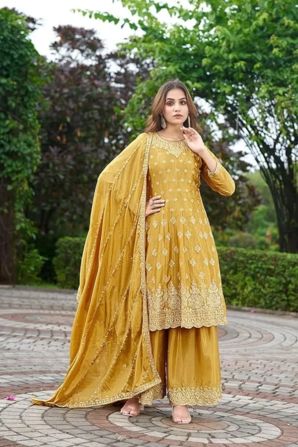 Dazzling_Yellow_Chinon_Embroidered_A-Line_Kurta_Palazzo_Set