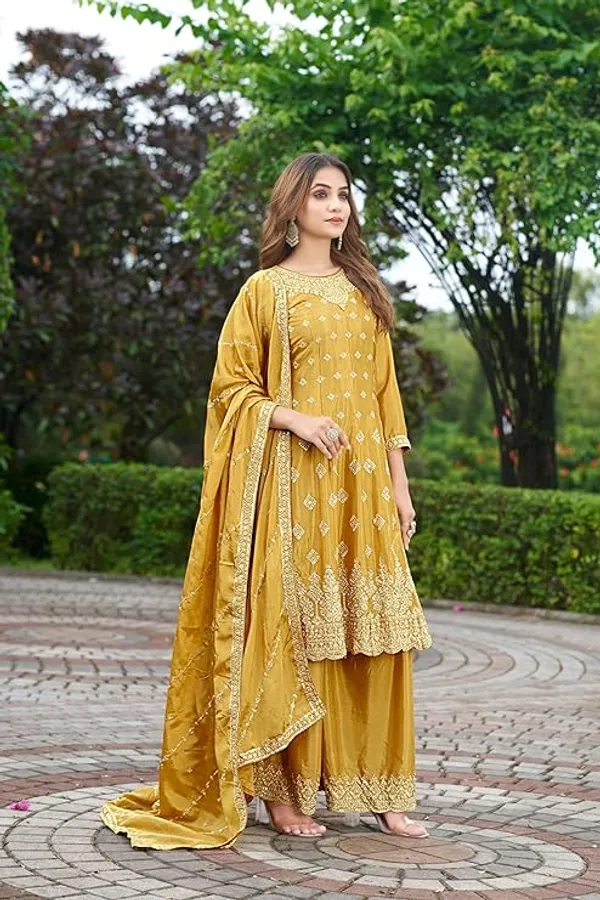 Dazzling_Yellow_Chinon_Embroidered_A-Line_Kurta_Palazzo_Set