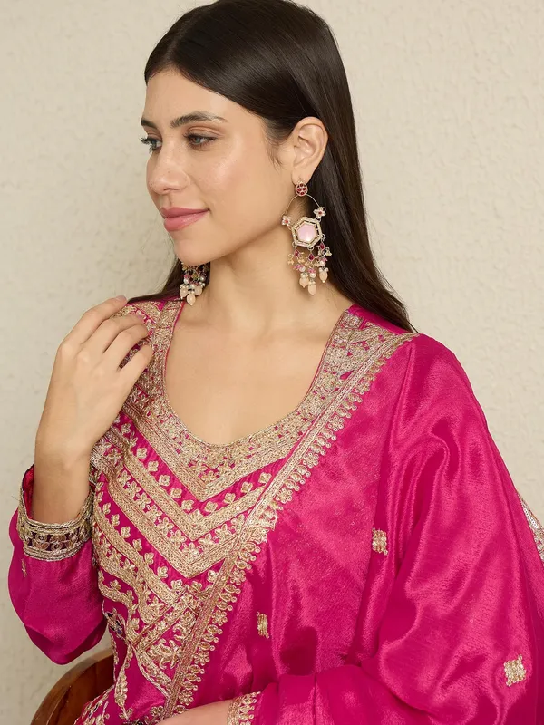 Radiant_Pink_Embroidered_Chinon_Kurta_Palazzo_Set