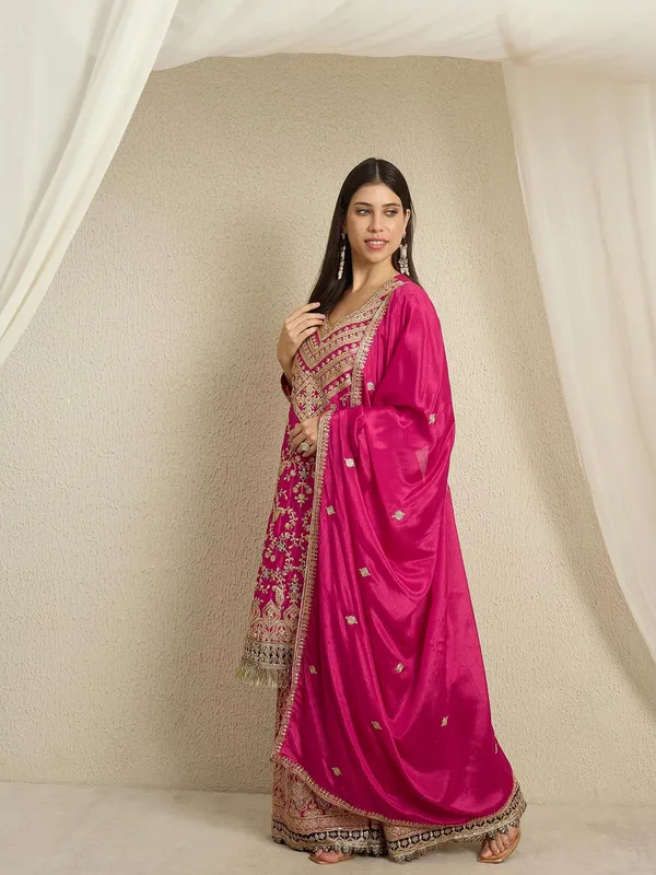 Radiant_Pink_Embroidered_Chinon_Kurta_Palazzo_Set