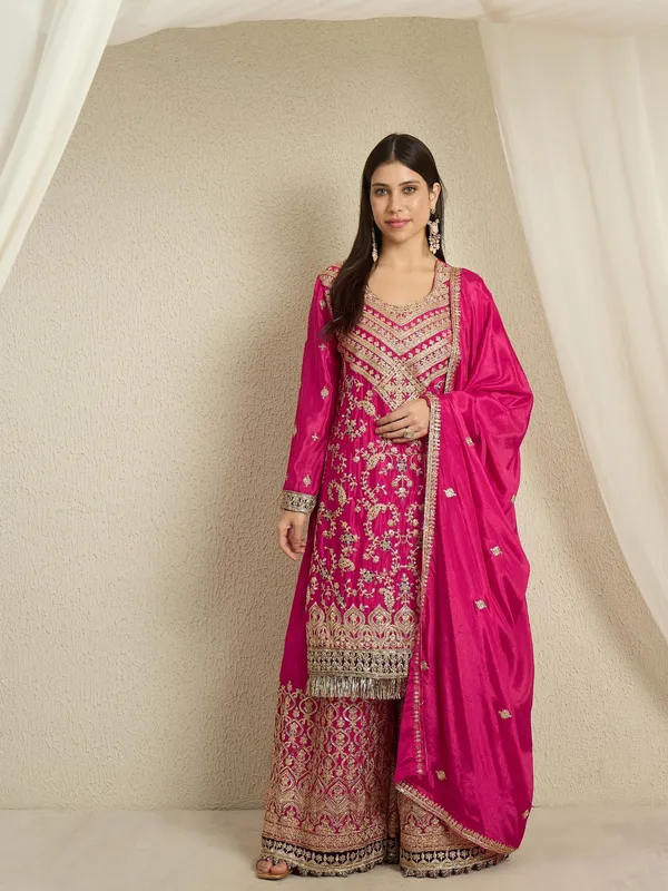 Radiant_Pink_Embroidered_Chinon_Kurta_Palazzo_Set