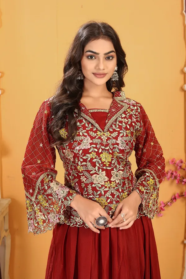 Vibrant_Lime_Georgette_Embroidered_Peplum_Lehenga_Set