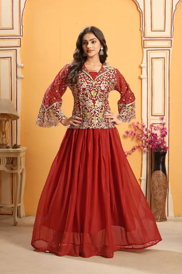 Vibrant_Lime_Georgette_Embroidered_Peplum_Lehenga_Set