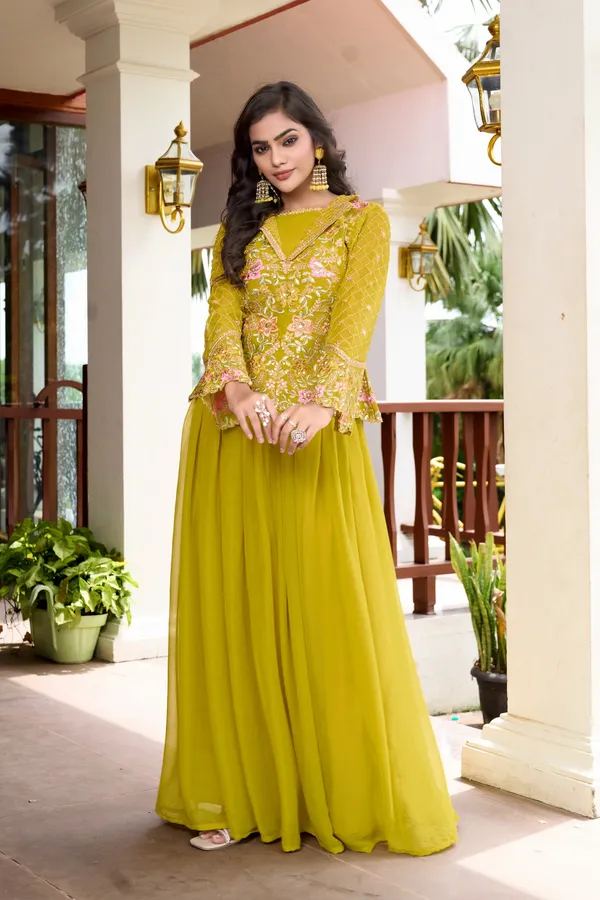 Vibrant_Lime_Georgette_Embroidered_Peplum_Lehenga_Set