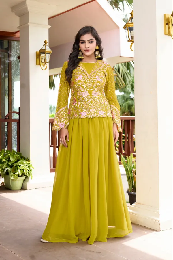 Vibrant_Lime_Georgette_Embroidered_Peplum_Lehenga_Set