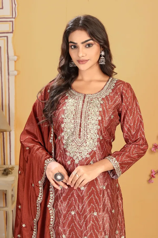 Elegant_Rust_Chinon_Embroidered_Kurta_Palazzo_Set