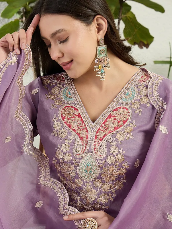 Elegant_Lavender_Organza_Multi-Color_Embroidered_Kurta_Palazzo_Set