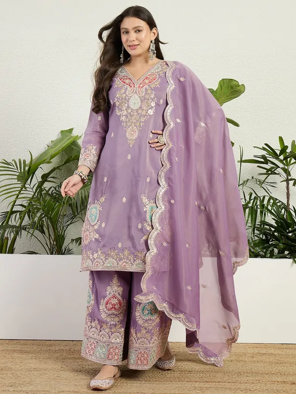 Elegant_Lavender_Organza_Multi-Color_Embroidered_Kurta_Palazzo_Set