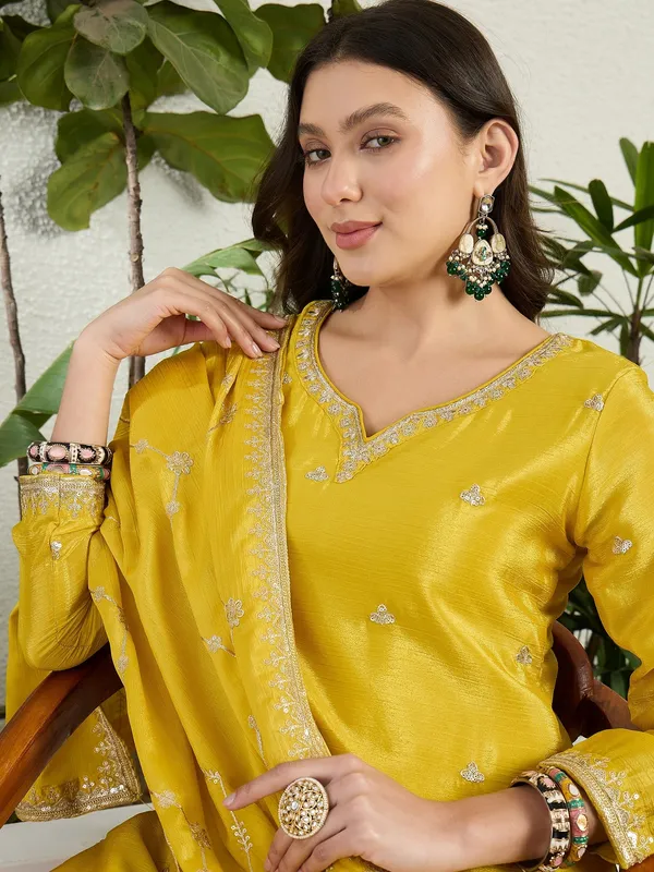 Radiant_Yellow_Chinon_Embroidered_Kurta_With_Floral_Palazzo_Set