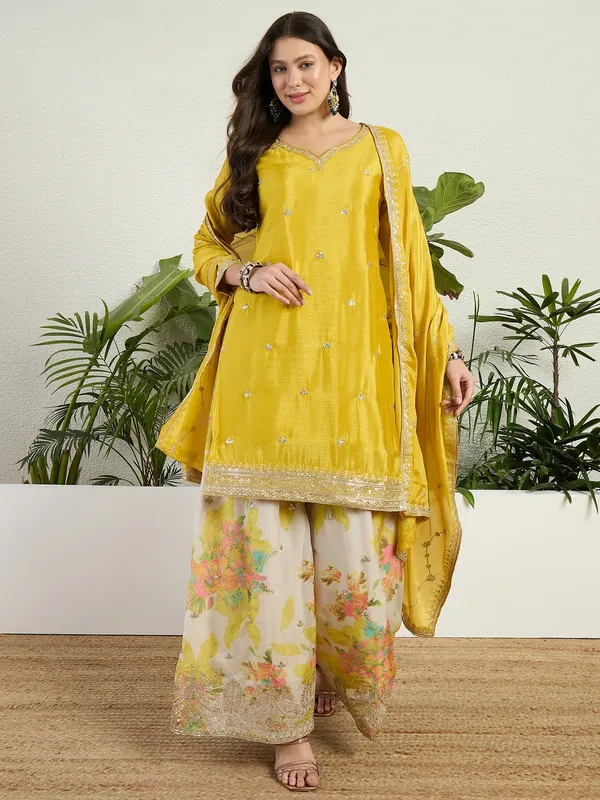 Radiant_Yellow_Chinon_Embroidered_Kurta_With_Floral_Palazzo_Set