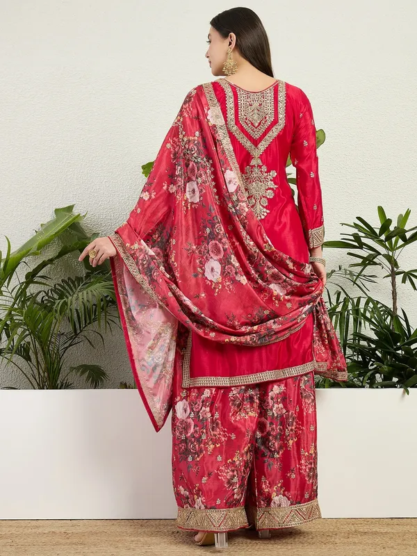 Majestic_Deep_Red_Chinon_Embroidered_Kurta_With_Floral_Palazzo_Set