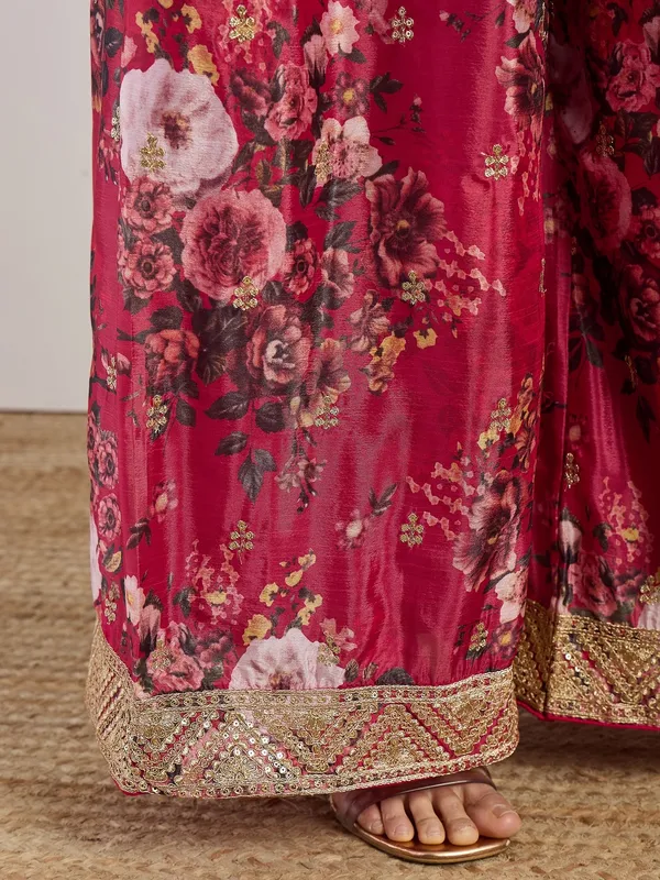 Majestic_Deep_Red_Chinon_Embroidered_Kurta_With_Floral_Palazzo_Set
