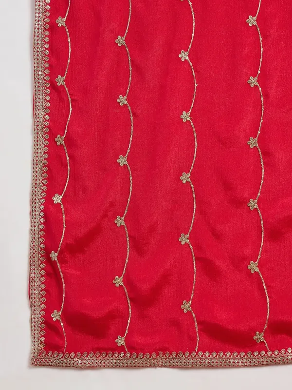 Vibrant_Red_Chinon_Embroidered_Kurta_With_Floral_Palazzo_Set