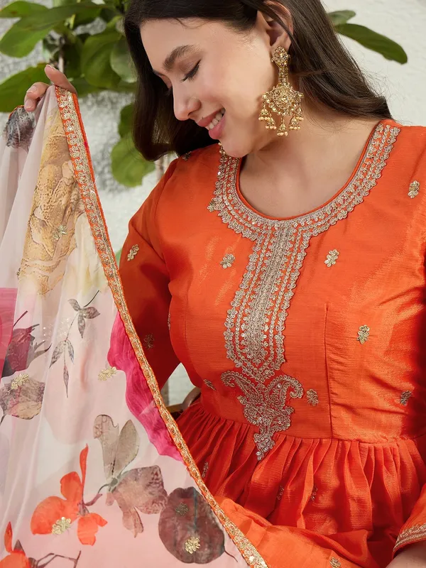 Radiant_Orange_Chinon_Embroidered_A-Line_Gown_With_Floral_Organza_Dupatta