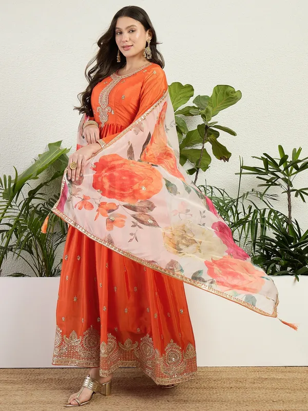 Radiant_Orange_Chinon_Embroidered_A-Line_Gown_With_Floral_Organza_Dupatta