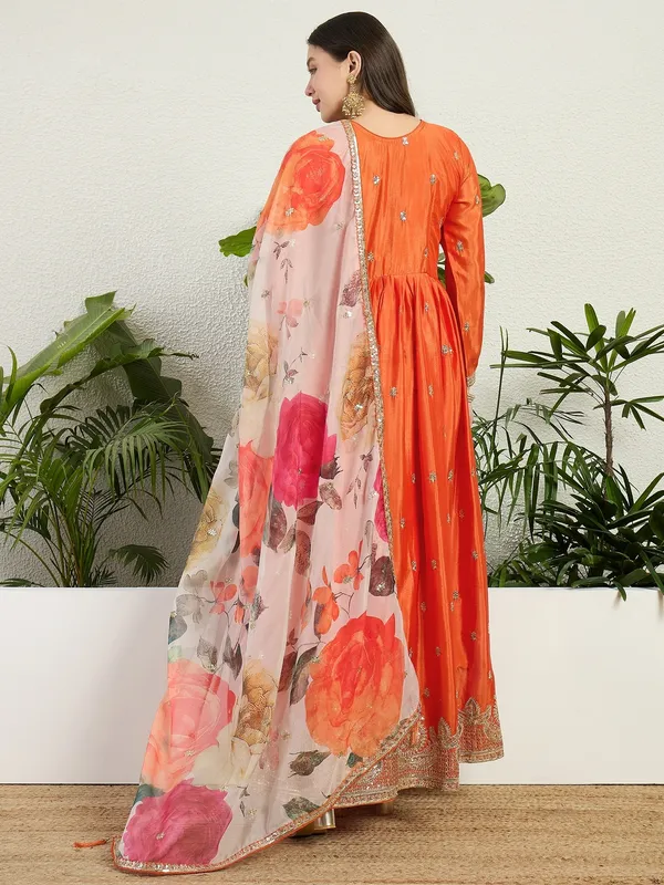 Radiant_Orange_Chinon_Embroidered_A-Line_Gown_With_Floral_Organza_Dupatta