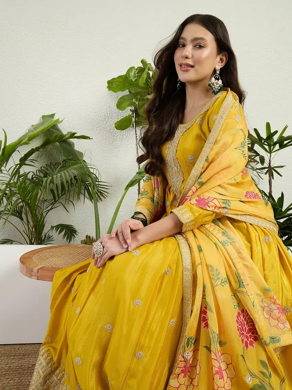 Dazzling_Yellow_Chinon_Embroidered_A-Line_Gown_And_Floral_Dupatta