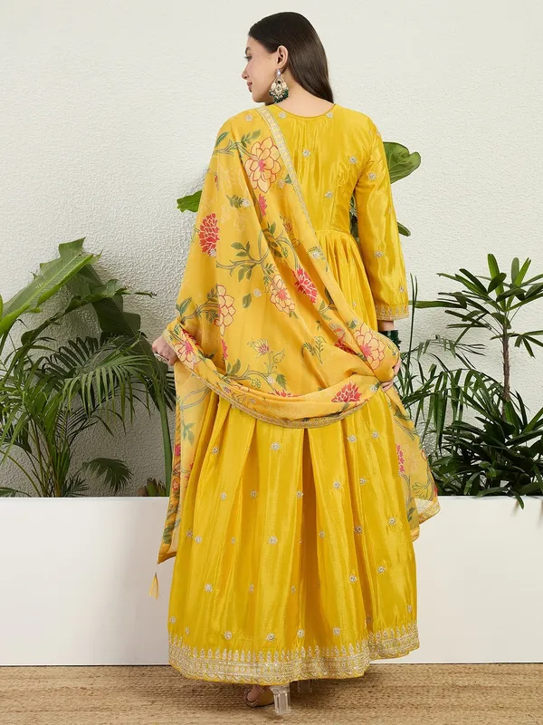 Dazzling_Yellow_Chinon_Embroidered_A-Line_Gown_And_Floral_Dupatta