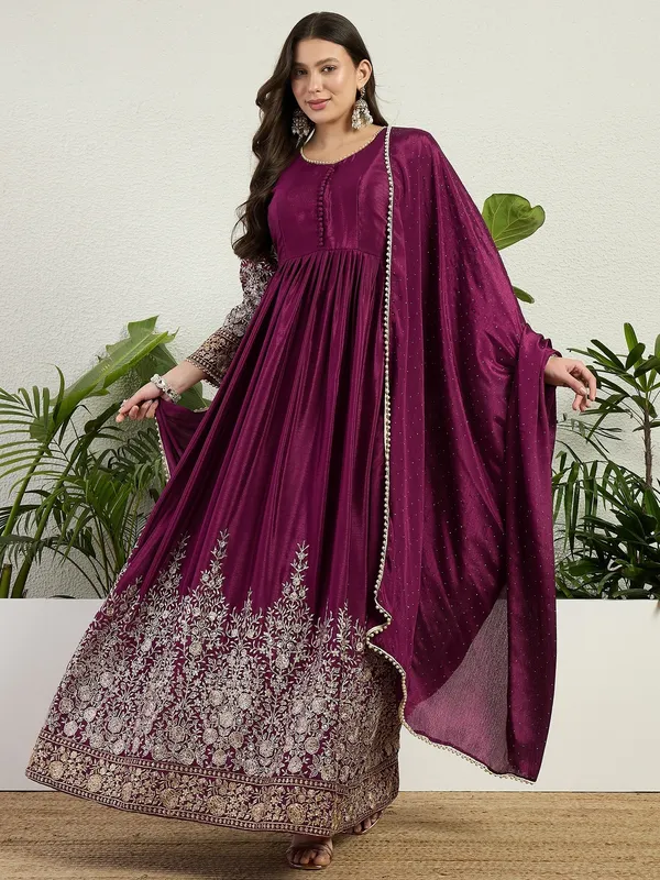 Purple_Chinon_Embroidered_A-Line_Gown_With_Dupatta