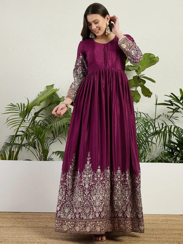 Purple_Chinon_Embroidered_A-Line_Gown_With_Dupatta