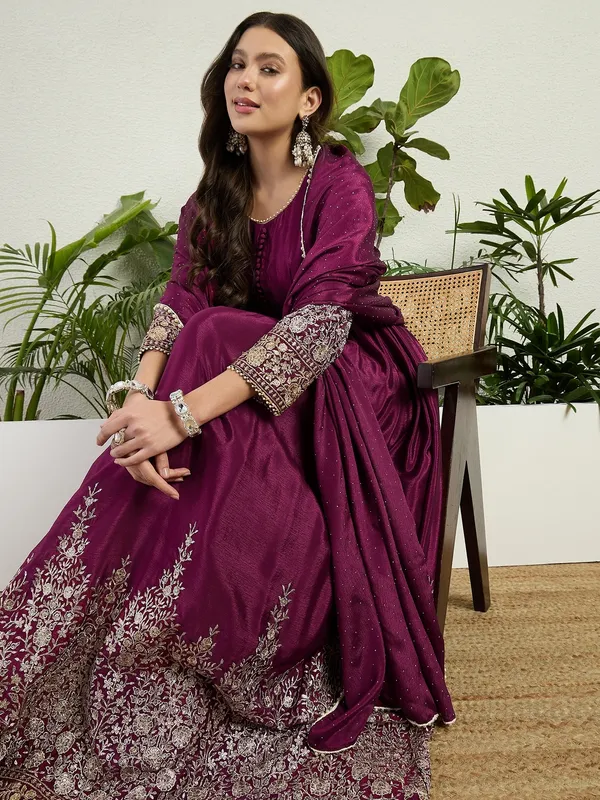 Purple_Chinon_Embroidered_A-Line_Gown_With_Dupatta