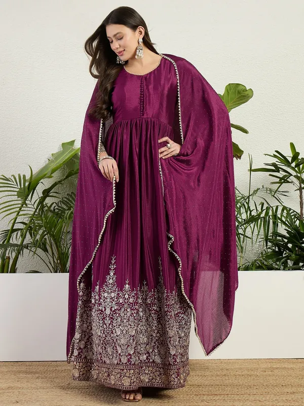Purple_Chinon_Embroidered_A-Line_Gown_With_Dupatta