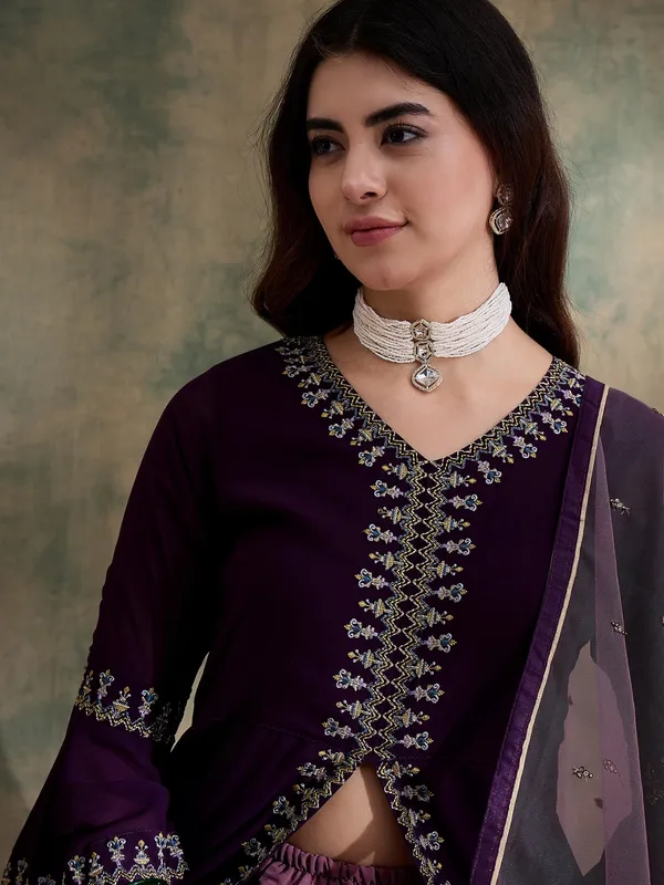 Elegant_Purple_Embroidered_Front-Slit_Kurta_And_Lehenga_Set