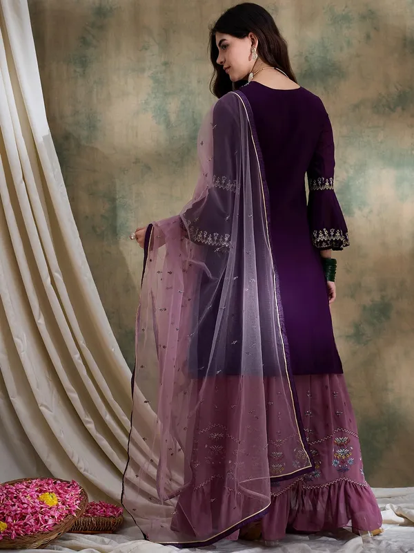 Elegant_Purple_Embroidered_Front-Slit_Kurta_And_Lehenga_Set