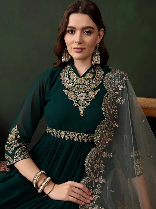 Enchanting_Dark_Green_Embroidered_Faux_Georgette_Anarkali_Gown
