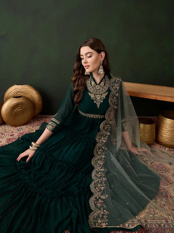 Enchanting_Dark_Green_Embroidered_Faux_Georgette_Anarkali_Gown