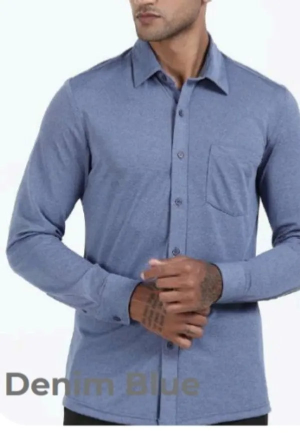 Blue_Denim_Wrinkle_Free_Polyester__Casual_Shirt_For_Men
