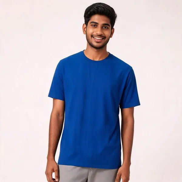 Blue_Pure_Cotton_Regular_Fit_Round_Neck_T-Shirt_For_Men