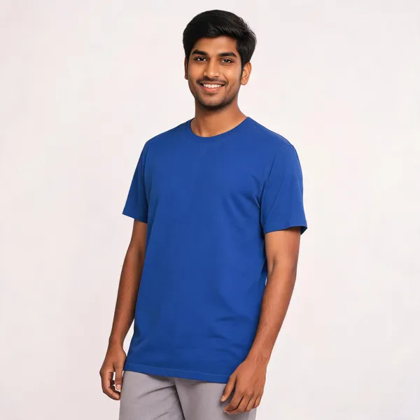 Blue_Pure_Cotton_Regular_Fit_Round_Neck_T-Shirt_For_Men