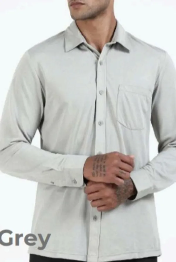 Grey_Wrinkle_Free_Polyester__Casual_Shirt_For_Men