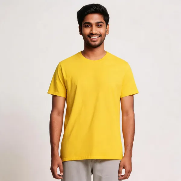 Yellow_Pure_Cotton_Regular_Fit_Crew_Neck_T-Shirt_For_Men