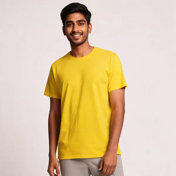Yellow_Pure_Cotton_T-Shirt_For_Men