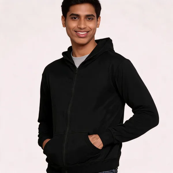 Black_Recycled_Cotton_Hooded_Zip_Jacket_For_Men