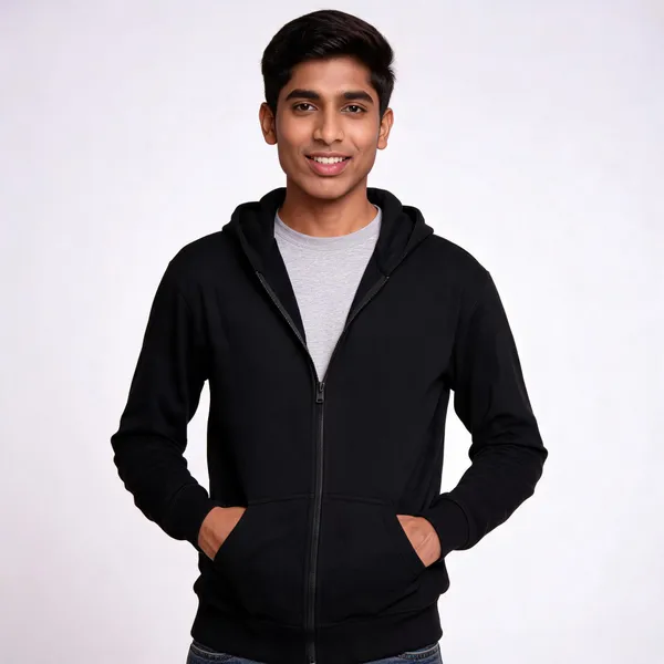 Black_Recycled_Cotton_Hooded_Zip_Jacket_For_Men
