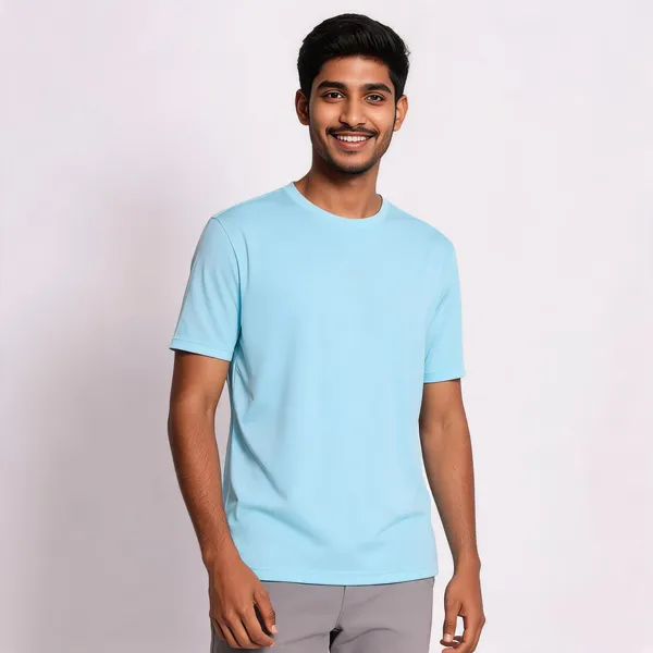 Light_Blue_Polyester_Crew_Neck_T-Shirt_For_Men